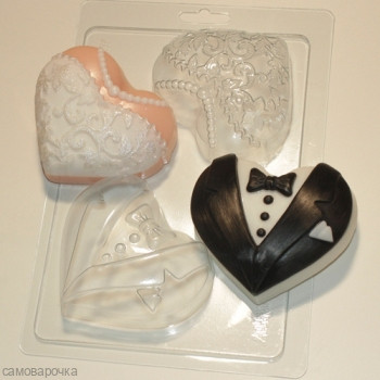 Сердца-молодожены, форма для мыла пластиковая