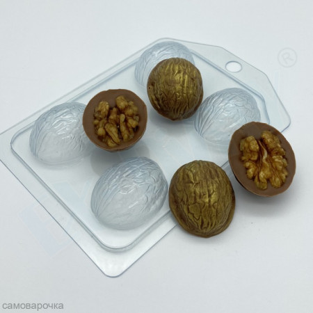Орех грецкий скорлупа (4 ячейки) Форма пластиковая Орех грецкий скорлупа (4 ячейки) Форма пластиковая