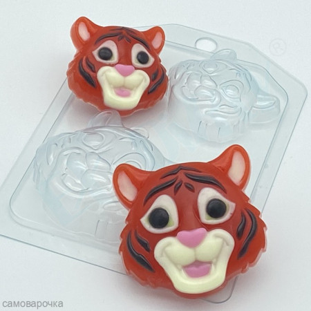 Тигр мультяшная морда мини форма пластиковая