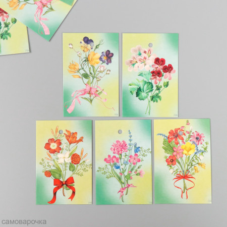 Бирка картон Цветы 4*6 см (10 штук/5 видов) Бирка картон Цветы 4*6 см (10 штук/5 видов)