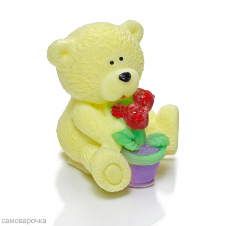 Мишка с горшком цветов Силиконовая форма 3D*