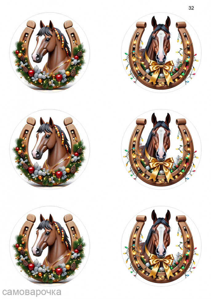 Круги с лошадьми  водорастворимая бумага с картинкой подборка №32 - 