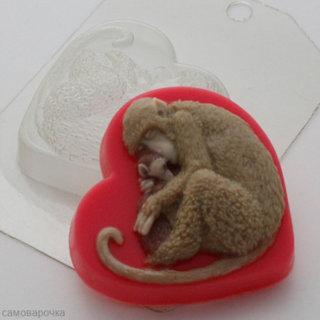 Обезьяна с малышом, форма для мыла пластиковая
