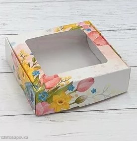 Коробка для мыла Весенний букет с окном 10*10*3 см Коробка для мыла Весенний букет с окном 10*10*3 см