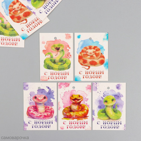 Бирка картон Акварельные змеи 4*6 см (10штук/5 видов)