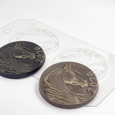 Медаль Лошадь 2026 форма пластиковая для  мыла и шоколада (2шт на форме)