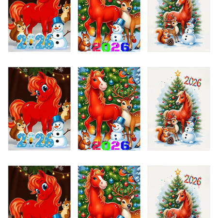 Новогодние открытки 2026г. водорастворимая бумага с картинкой подборка №4