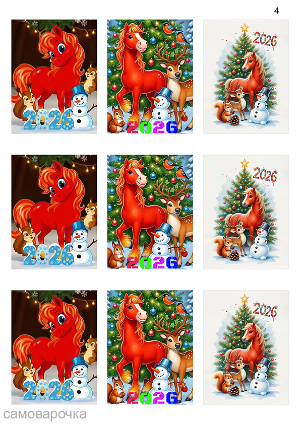 Новогодние открытки 2026г. водорастворимая бумага с картинкой подборка №4 - 
