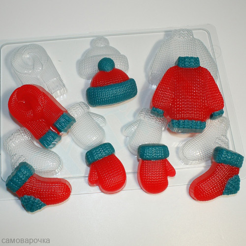 Вязаные МИНИ, форма для мыла пластиковая - Для мыла и шоколада Вязаные МИНИ, форма для мыла пластиковая - Для мыла и шоколада
