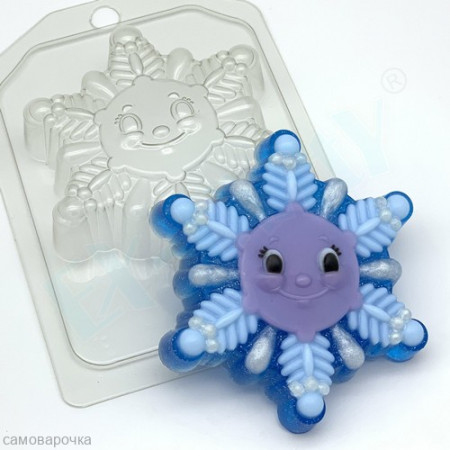 Снежинка с личиком, форма для мыла пластиковая