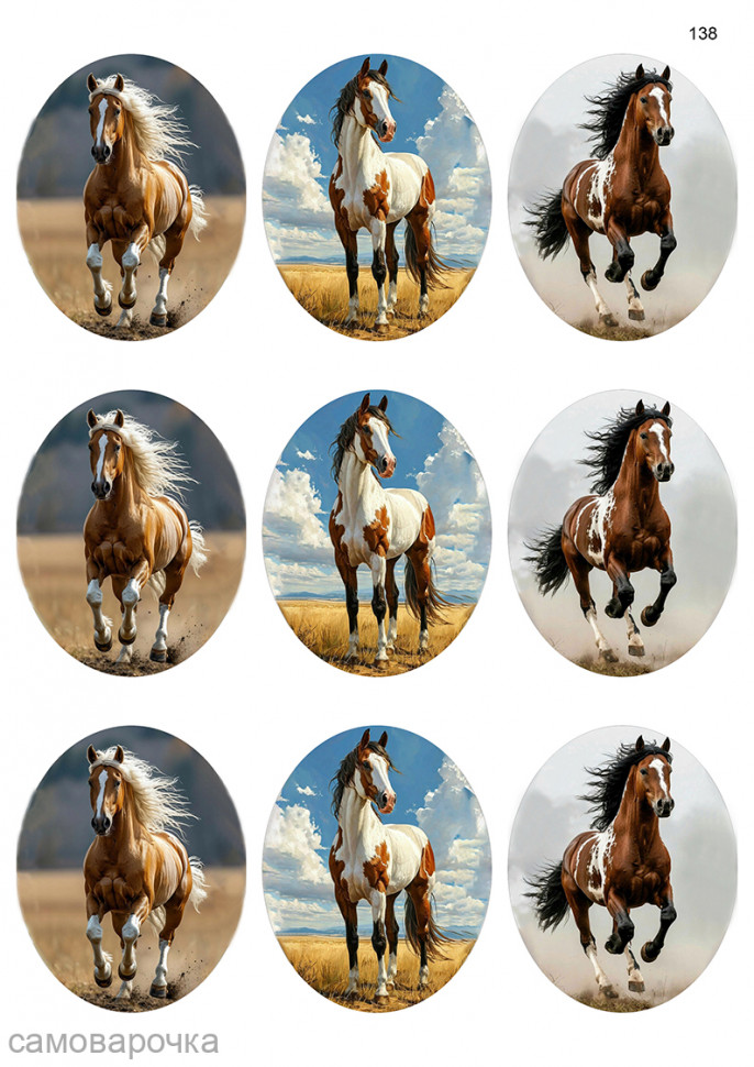 Овалы с лошадьми водорастворимая бумага с картинкой подборка № 138 - 