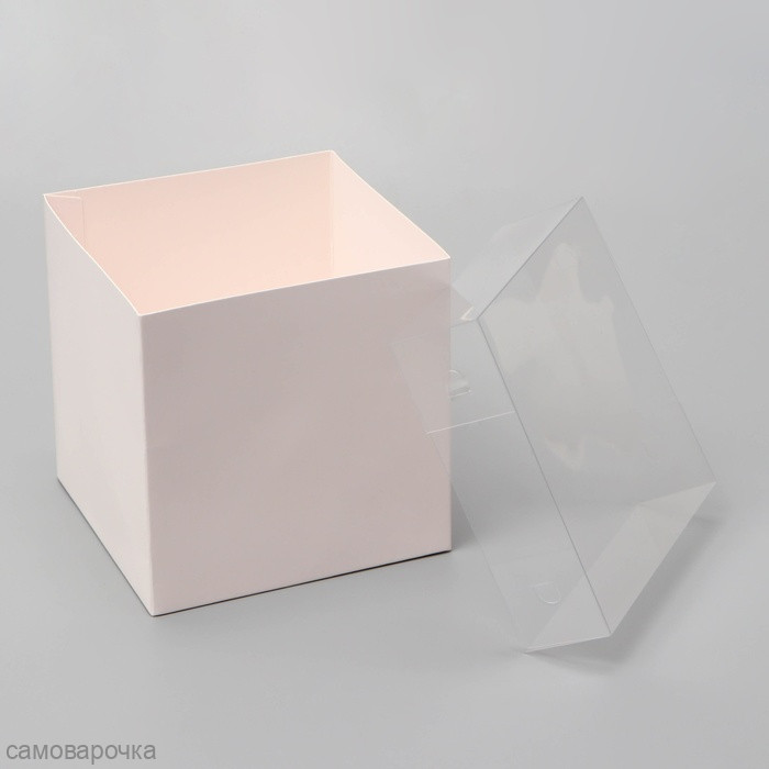 Коробка для цветов с прозрачной крышкой, 12×12×12 см, белая - 