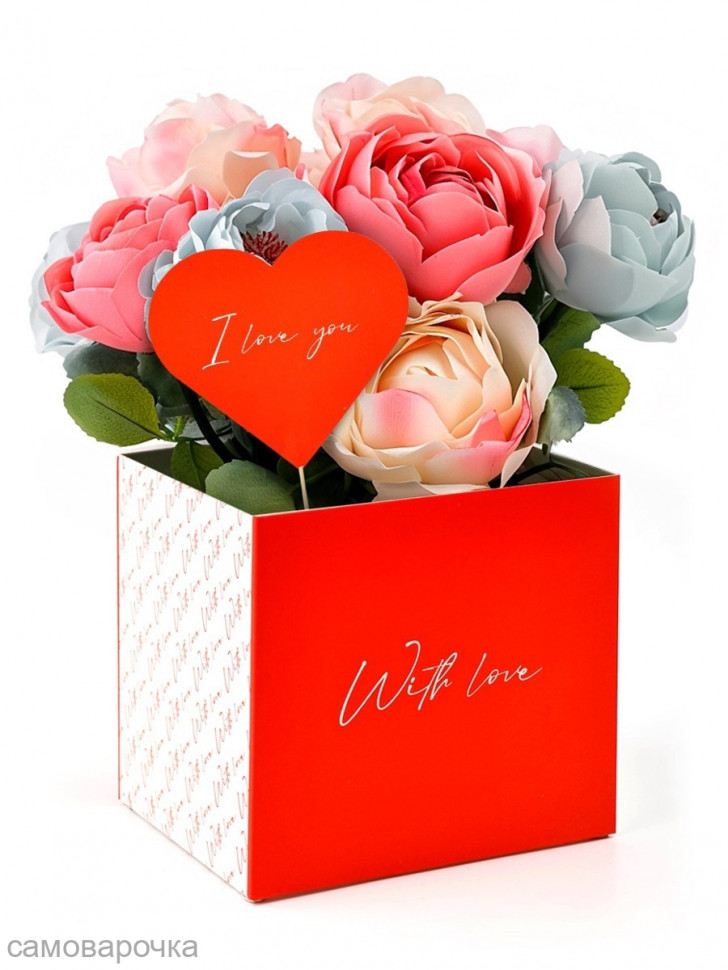 Коробка для цветов с топпером Сердечко 10*10*12 см - 