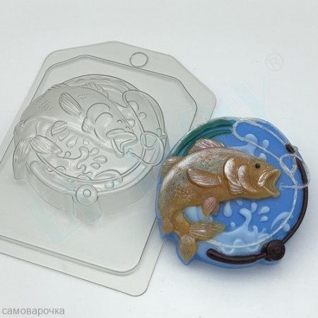 Рыба в круге лески и удочки, форма для мыла пластиковая