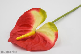 ​​​​​​​​​​Антуриум одиночный красный 65 см зелень искусственная