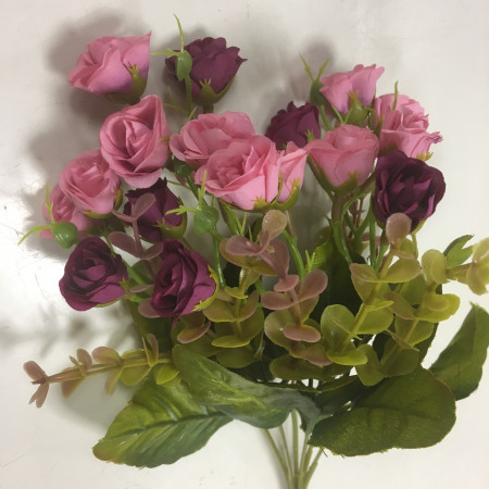 Розы искусственные темно-розовые с бордовым 