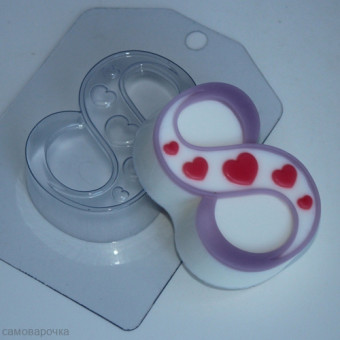 8 Марта - Сердечки по диагонали, форма для мыла пластиковая