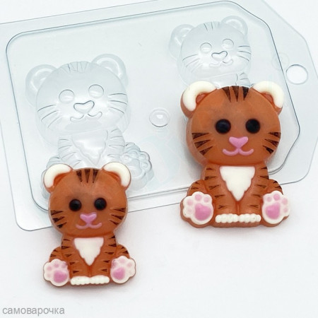 Тигр мультяшный сидит мини форма пластиковая